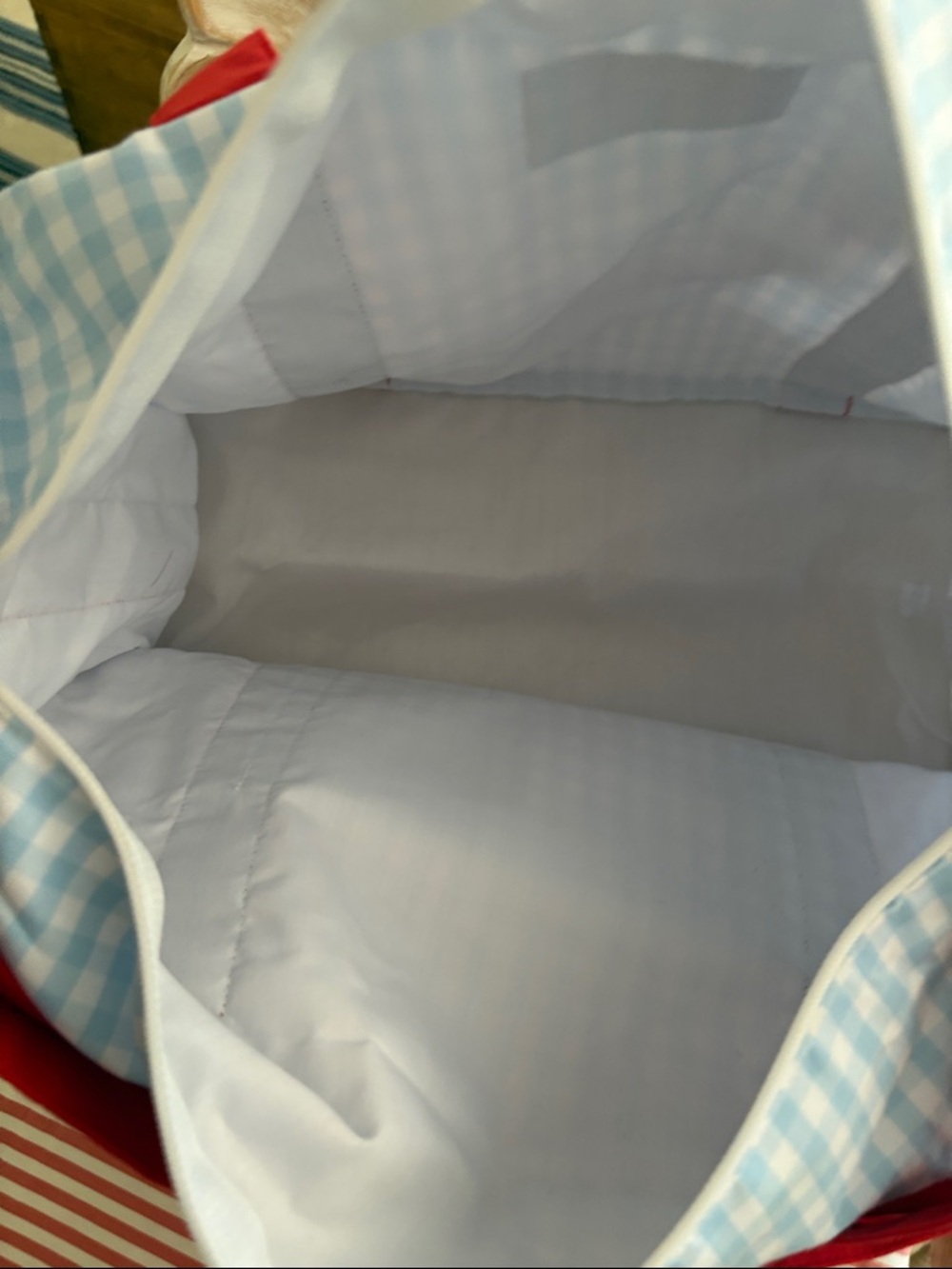 The Beaufort Bonnet Company Light Blue Gingham Tote with Red Straps - Picture 6 of 11